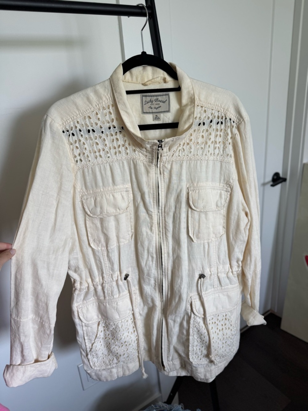 Lucky Brand Cream Light Jacket Size XL Cutout Detail Spring